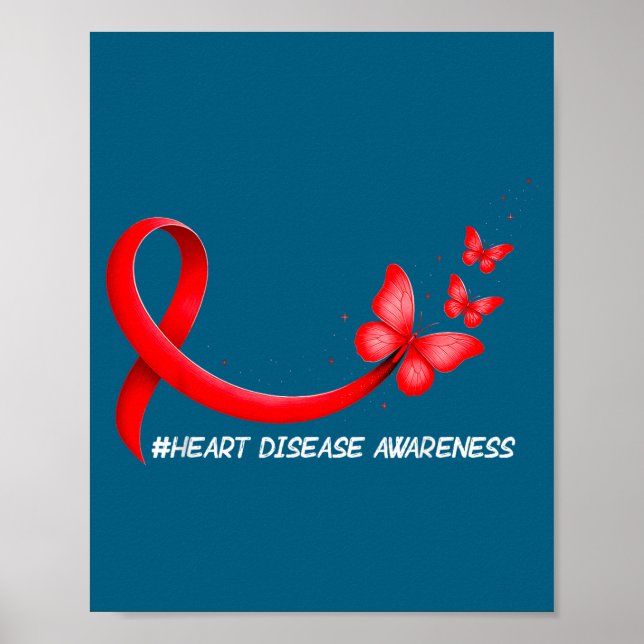 Heart Health Heart Disease Awareness Chd Red Ribbo Poster (Vorne)