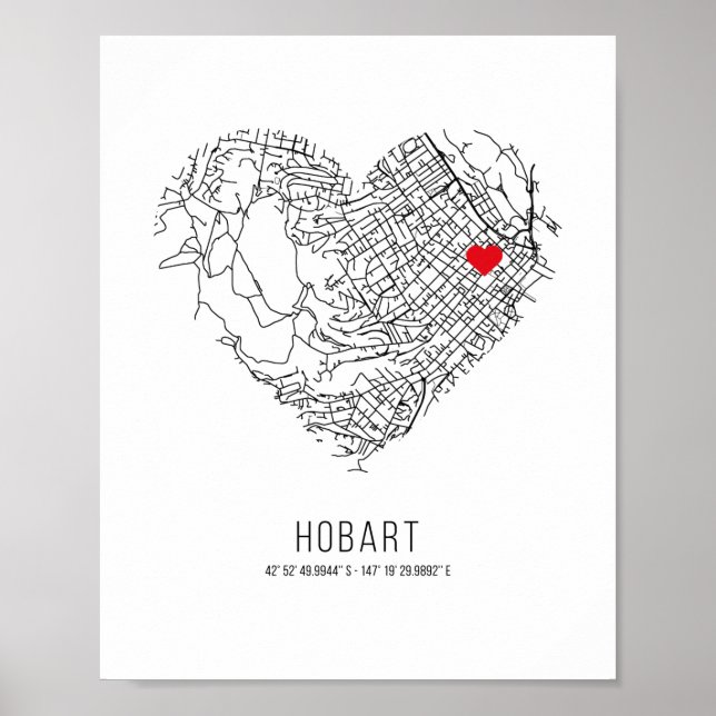 Heart Hobart City Map (Australien) Poster (Vorne)