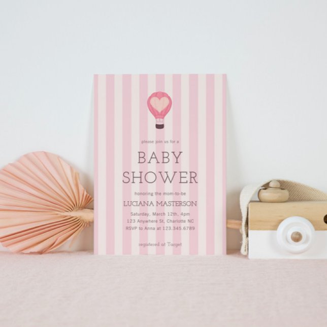 Heart Hot Air Ballon Pastel Pink Baby Dusche Einladung (Von Creator hochgeladen)