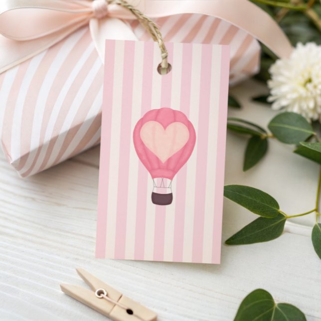 Heart Hot Air Ballon Pastel Pink Baby Dusche Geschenkanhänger (Von Creator hochgeladen)