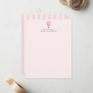 Heart Hot Air Ballon Pastel Pink Baby Dusche Mitteilungskarte