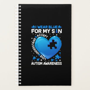Heart I Wear Blue For My Son Autism Awareness Planer