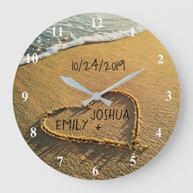 Heart in the Sand Beach Shore Tropical Ocean View Große Wanduhr (Vorderseite)