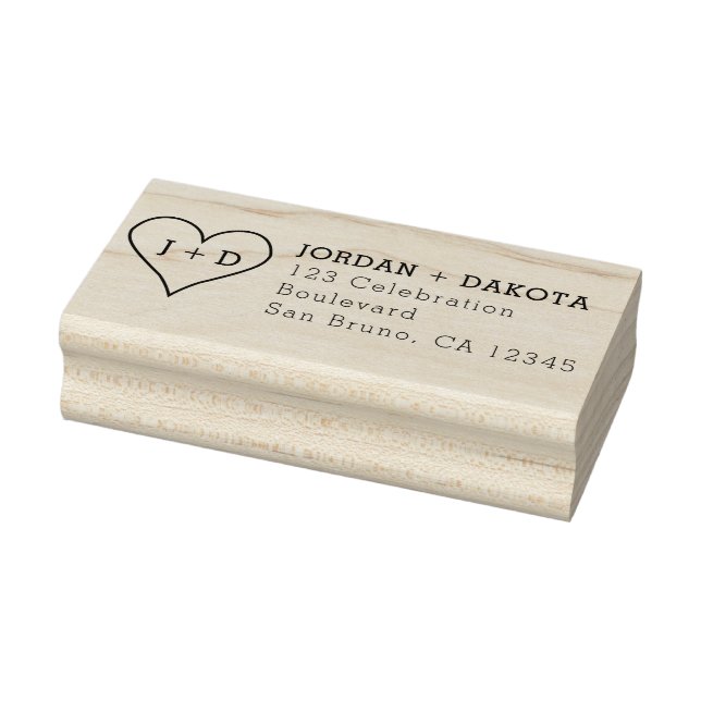 Heart Initials Modern Wood Wedding Rücksendeadress Gummistempel (Stempel)
