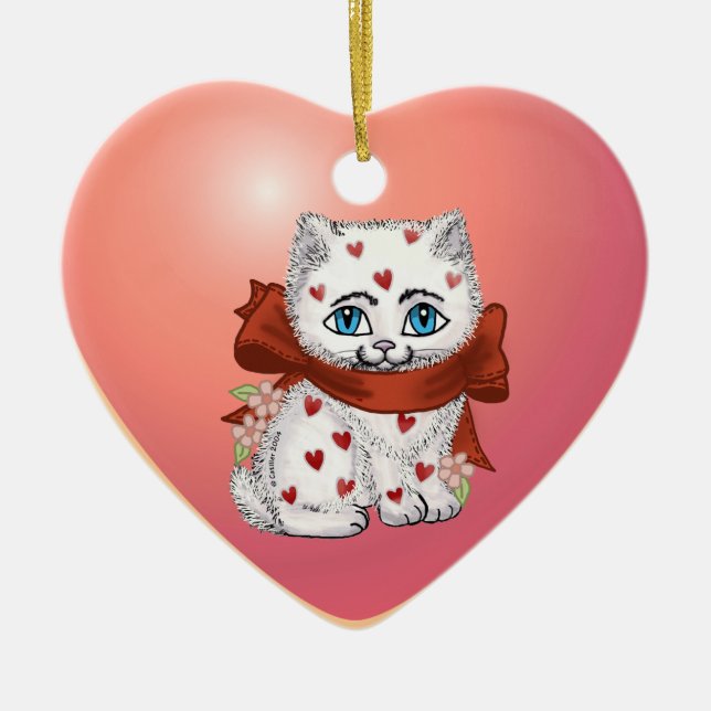 Heart Kitten Custom Ornaments Keramikornament (Vorne)