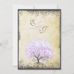 Heart Leaf Lavender Tree Vintag Bird Wedding Einladung