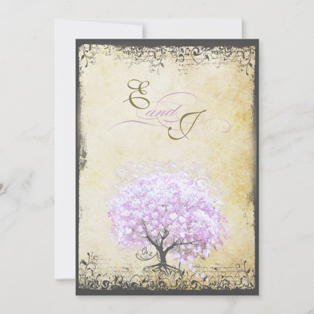Heart Leaf Lavender Tree Vintag Bird Wedding Einladung (Vorderseite)