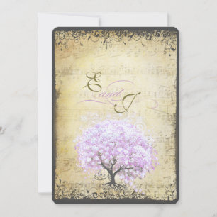 Heart Leaf Lavender Tree Vintag Bird Wedding Einladung