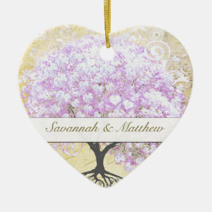 Heart Leaf Lavender Tree Vintag Bird Wedding Keramikornament