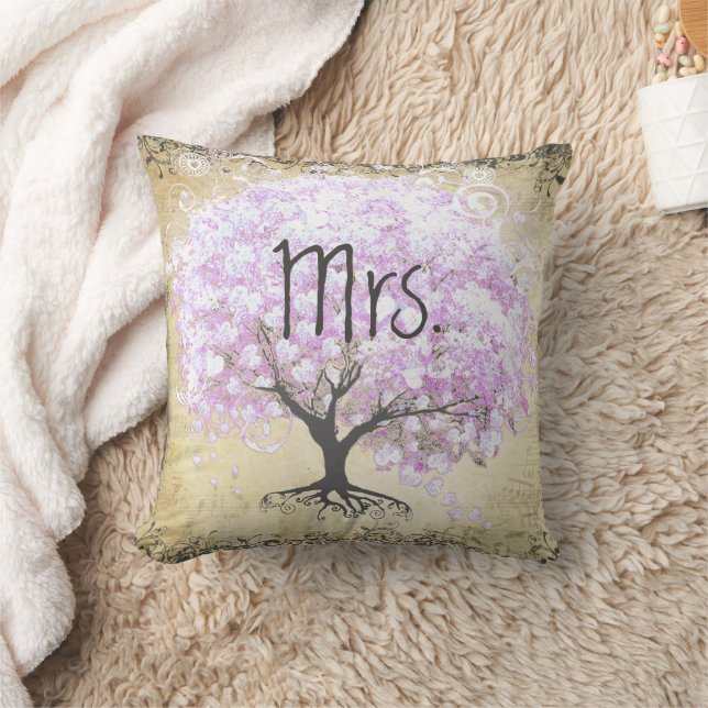 Heart Leaf Lavender Tree Vintag Bird Wedding Kissen (Decke)