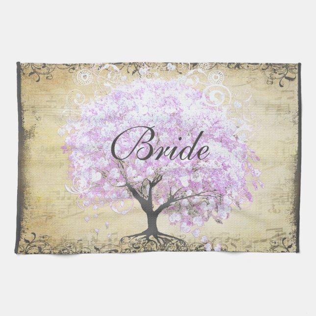 Heart Leaf Lavender Tree Vintag Bird Wedding Küchentuch (Horizontal)