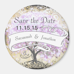 Heart Leaf Lavender Tree Vintag Bird Wedding Magnet