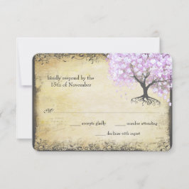 Heart Leaf Lavender Tree Vintag Bird Wedding RSVP Karte