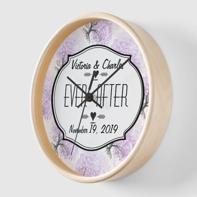 Heart Leaf Lavender Tree Vintag Bird Wedding Wanduhr (Winkel)