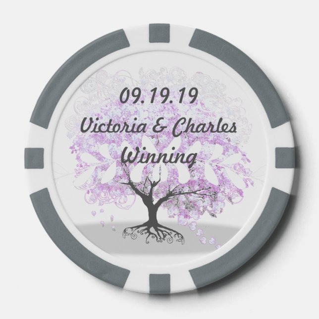 Heart Leaf Lavender Tree Vintage Wedding Pokerchips (Vorderseite)