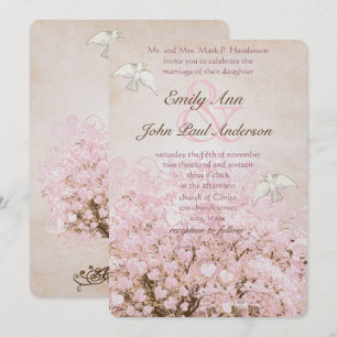 Heart Leaf Pale Dogwood Pink Tree Dove Hochzeit Einladung