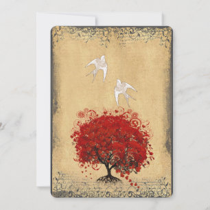 Heart Leaf Red Tree Dove Love Bird Wedite Einladun Einladung