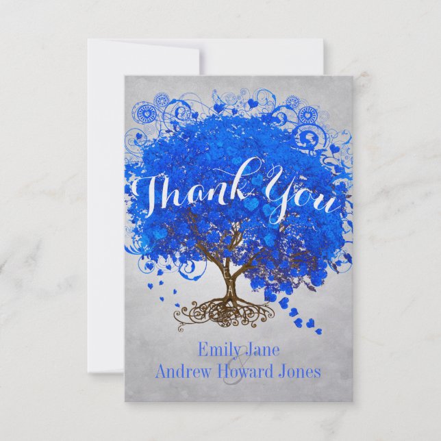 Heart Leaf Royal Blue Tree Vielen Dank für Ihre Ho Dankeskarte (Vorderseite)