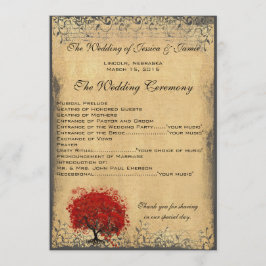 Heart Leaf Tree Burnt Parchment Wedding Programm
