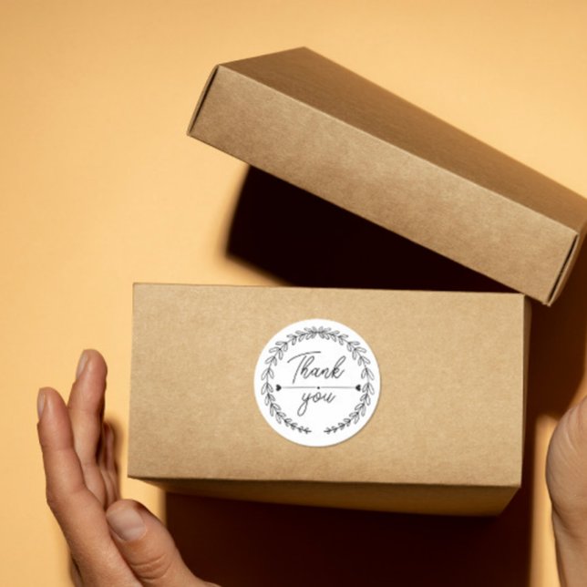 heart Leaf Wreath Thank You business parcel Runder Aufkleber (Von Creator hochgeladen)