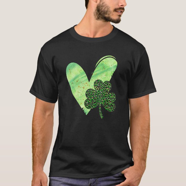 Heart Leopard C Kleeblatt Lucky St Patricks Day Ir T-Shirt (Vorderseite)