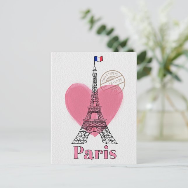 Heart Liebe Paris Eiffel Tower Postcard Postkarte (Stehend Vorderseite)