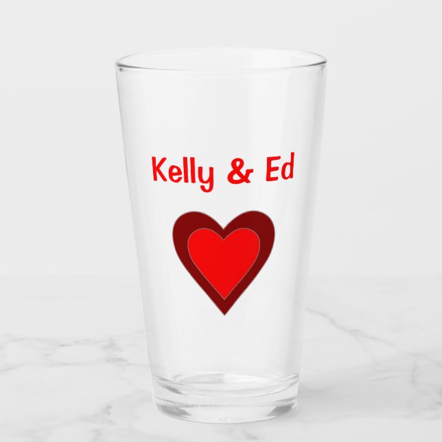 Heart Liebe Red Wedding Couple 4Kelly & Ed (Namen) Glas (Vorderseite)