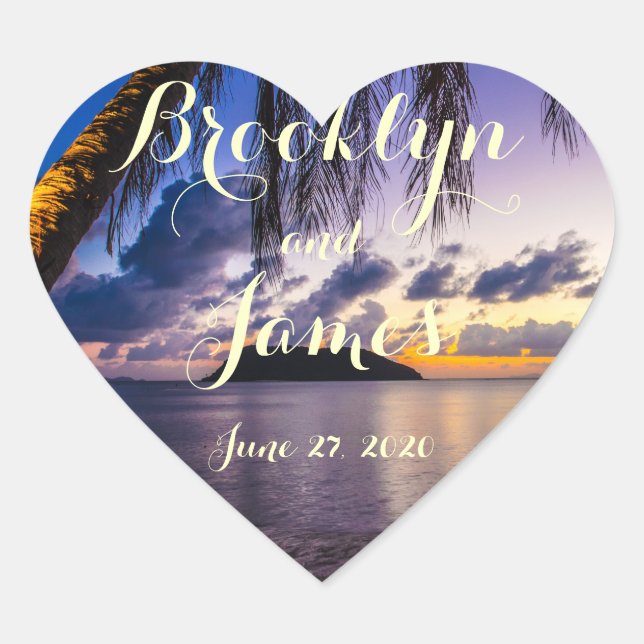 Heart Lila Beach Wedding Stickers (Vorderseite)