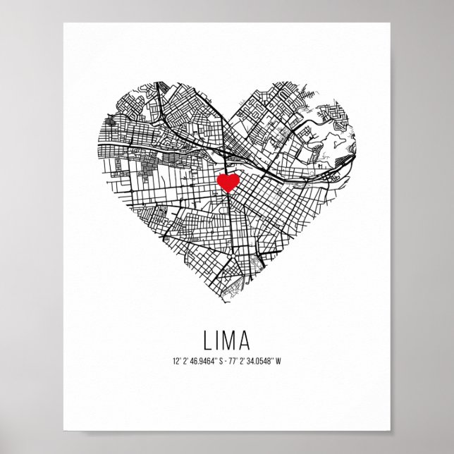 Heart Lima City Map (Peru) Poster (Vorne)