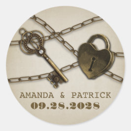 Heart Lock und Skeletton Key Gastgeschenk Hochzeit Runder Aufkleber