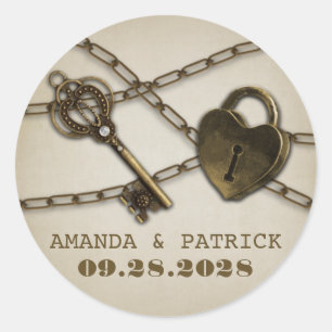 Heart Lock und Skeletton Key Gastgeschenk Hochzeit Runder Aufkleber