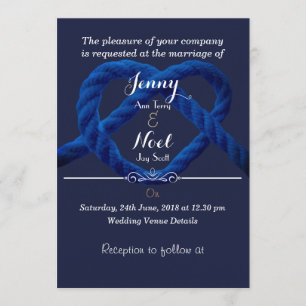 Heart Love Knot Marine Blue Faire-part de mariage