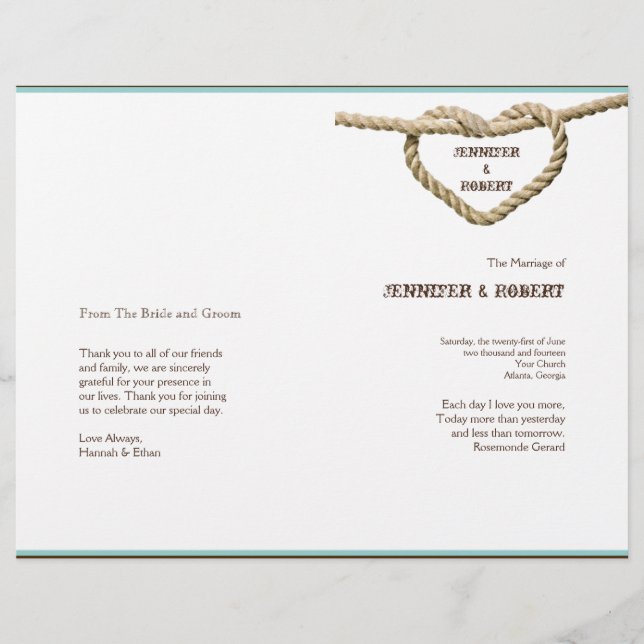 Heart Love Knot Programme de mariage occidental (Devant)