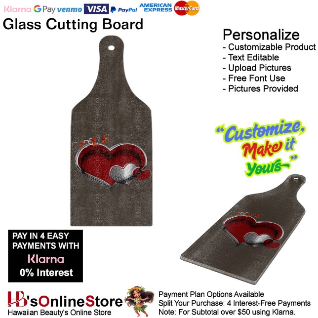Heart Magic Brown Glass Cutting Board Paddel Schneidebrett (Love Heart Brown Cooking Kitchen Glass Cutting Board.)