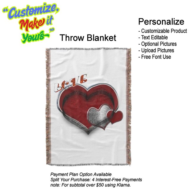 Heart Magic Cotton Throw Blanket Version 2 Decke (Heart Magic Love Red Silver with White Background Throw Blanket.)
