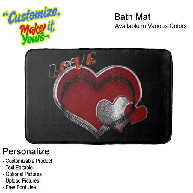 Heart Magic Love Bath Mat with a Black Background Badematte (Heart Magic Love Bath Mat Featuring a Black Background.)