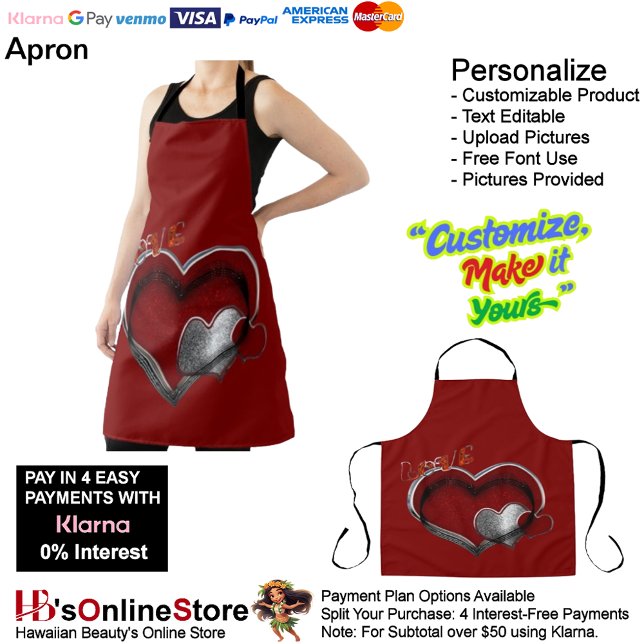 Heart Magic Red Large Schürze (Love Heart Red Kitchen Cooking Mess Free Large Apron.)