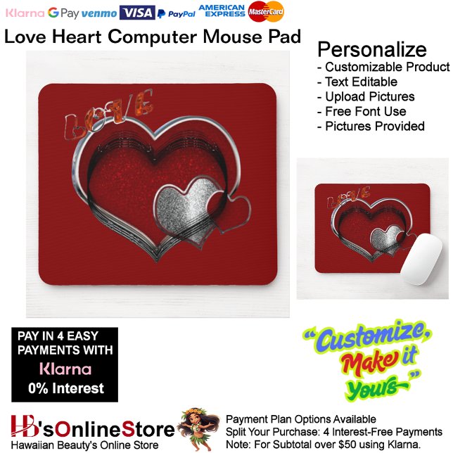 Heart Magic Red Mouse Pad Mousepad (Love Heart Computer Mouse Pad with Red Background.)