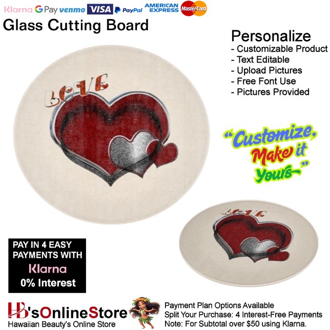 Heart Magic Round Beige Glass Cutting Board 30,4 c Schneidebrett (Love Heart Beige Cooking Kitchen Glass Cutting Board.)