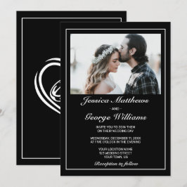 Heart Modern Minimalistisch Black Foto Wedding Einladung