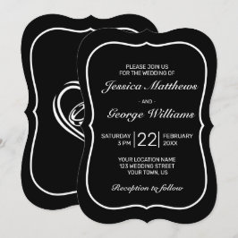 Heart Modern Minimalistisch Black Wedding Einladung