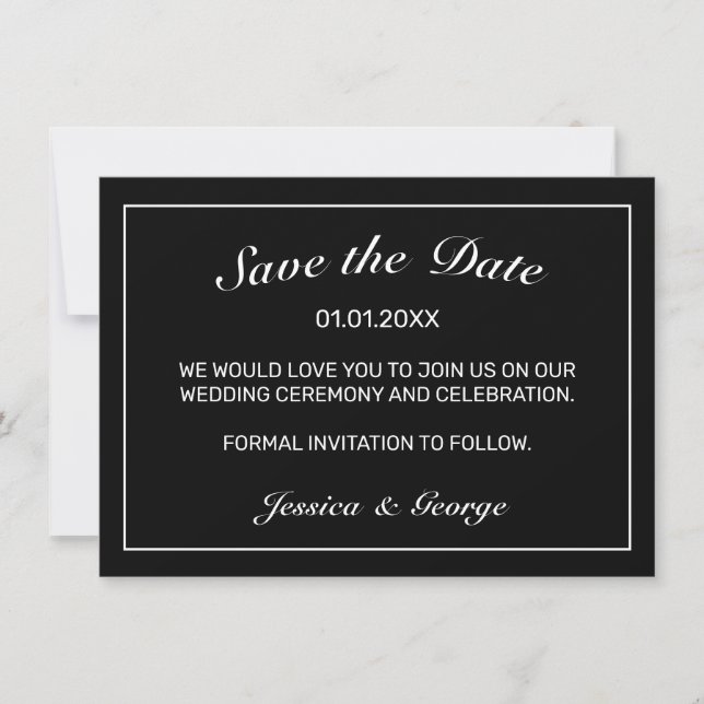 Heart Modern Minimalistisch Black Wedding Save The Date (Vorderseite)