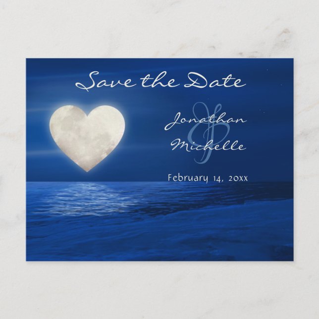 Heart Moon Winter Beach Save the Date Hochzeit Ankündigungspostkarte (Vorderseite)