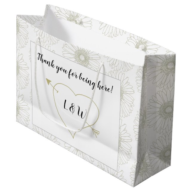 Heart n Daisy Wedding Guest Welcome Bag Große Geschenktüte (Vorderseite Schrägansicht)