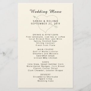 Heart n Flèche Custom Ecru Simple Menu Mariage