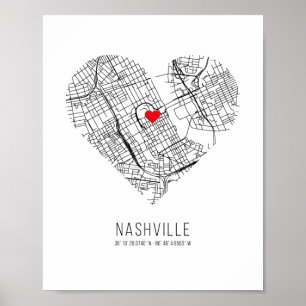 Heart Nashville City Map (Vereinigte Staaten) Poster
