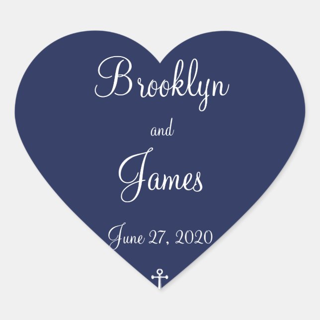 Heart Navy Blue Nautical Wedding Stickers (Vorderseite)