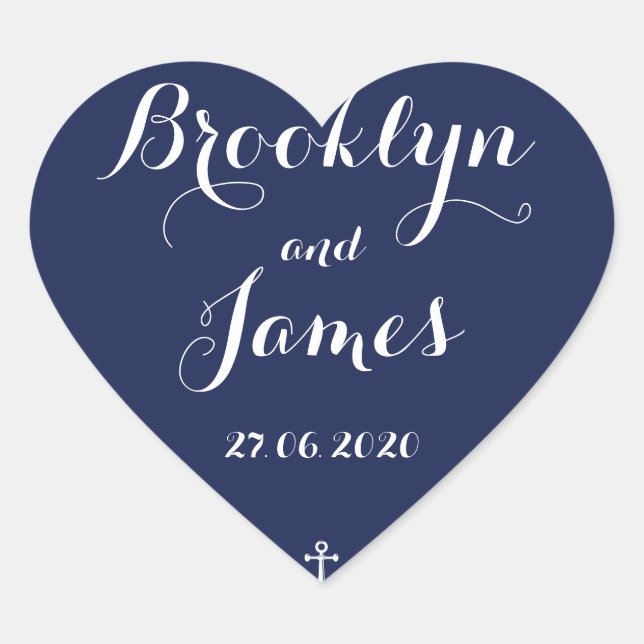 Heart Navy Blue Nautical Wedding Stickers (Vorderseite)