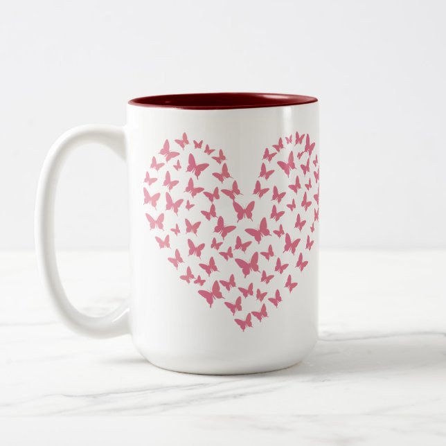 Heart of Capricious Butterflies Zweifarbige Tasse (Links)