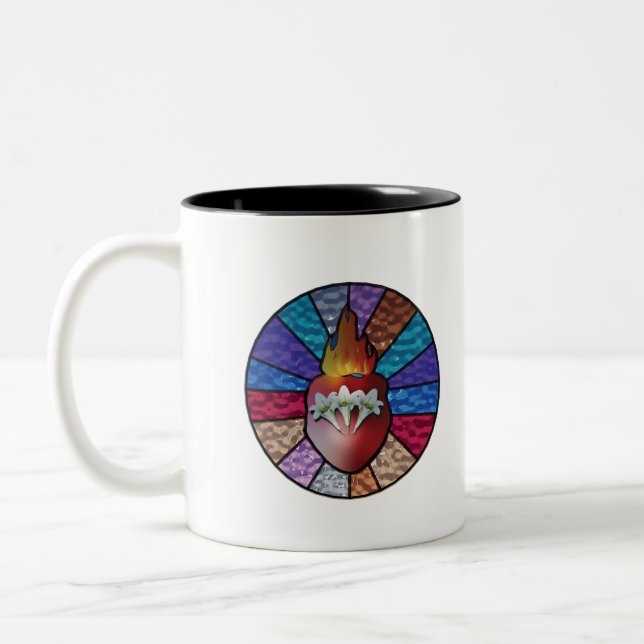 Heart of St. Joseph: Stainted Glass Version Zweifarbige Tasse (Links)